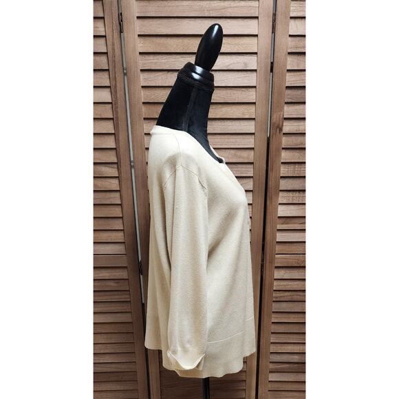 Red Woman Vintage Solid Gold V-Neck Plus Size 2X Long-Sleeve Button Up Cardigan - Picture 3 of 7